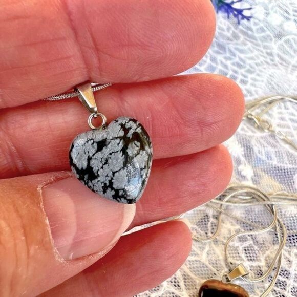 Genuine Gemstone Heart Necklace Your Choice - Picture 3 of 9